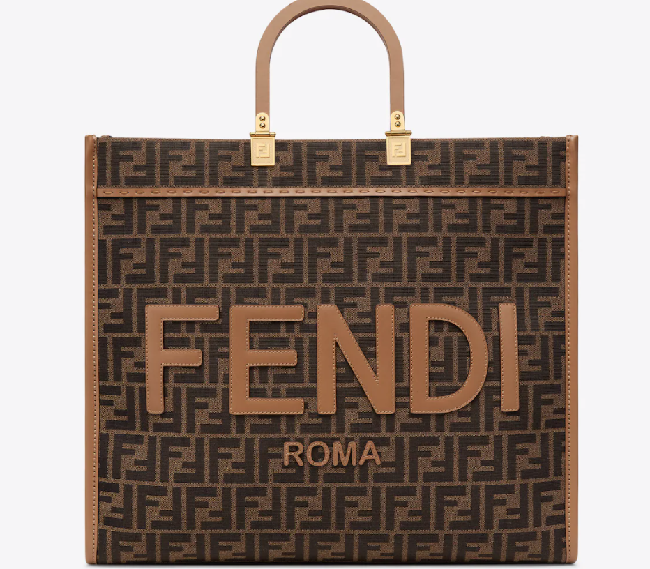 Fendi Sunshine Large:Brown FF jacquard fabric shopper