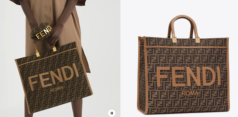 Fendi Sunshine Large:Brown FF jacquard fabric shopper